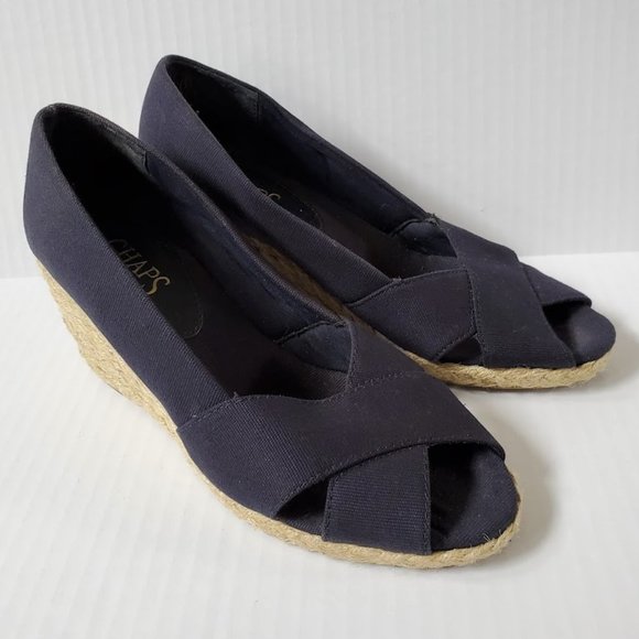 Chaps Shoes - Chaps Espadrille Navy Wedge Peep Toe Sandals 8